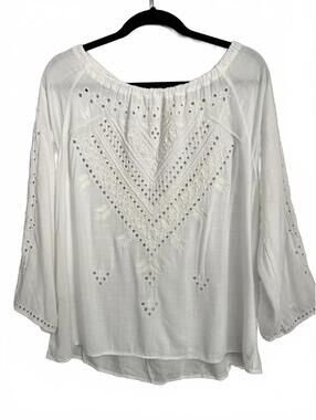 Dylan White Eyelet Embroidered Blouse Womens Small Boho 3/4 Sleeve Summer Top
